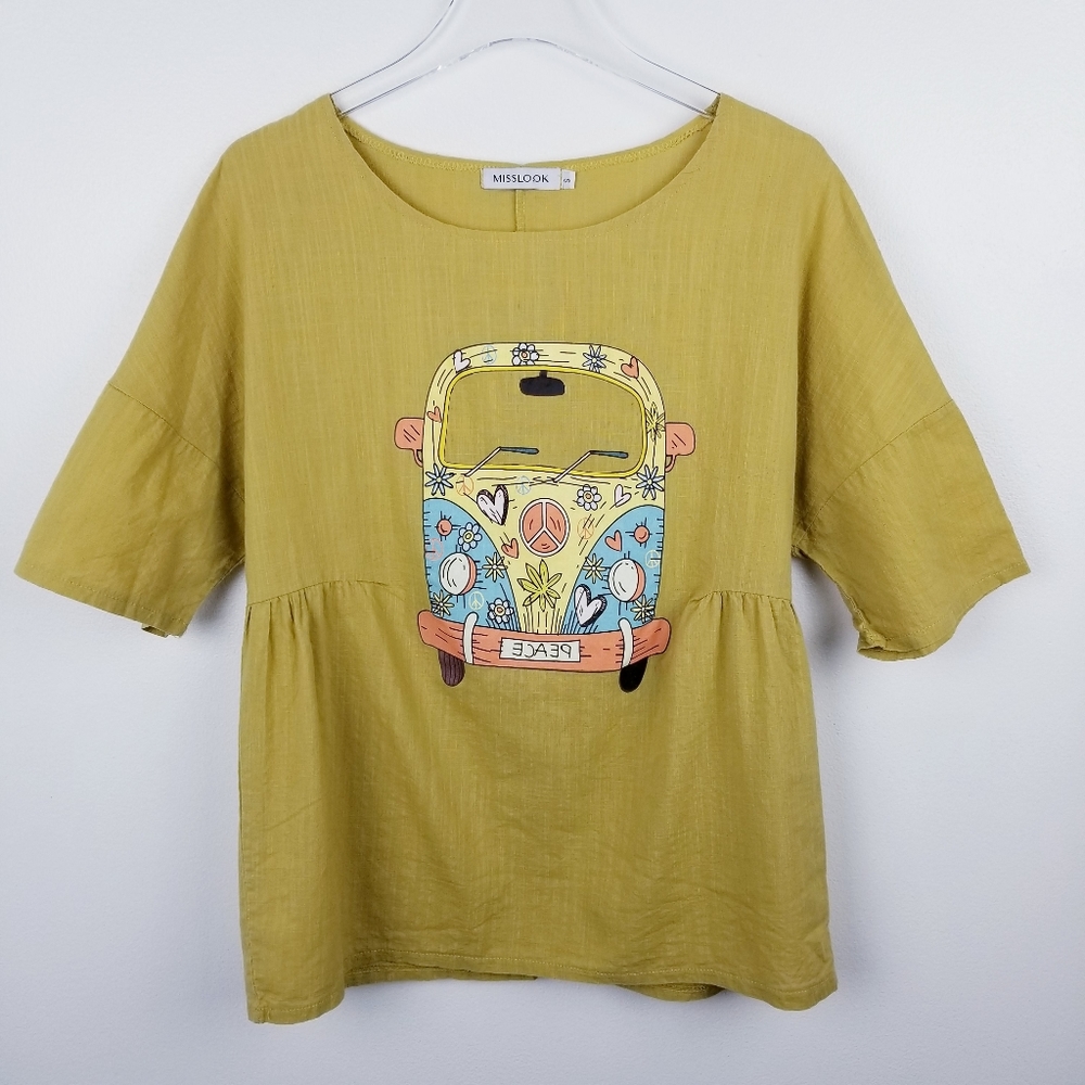 Misslook Mustard Yellow Boho Peace Van Shirt